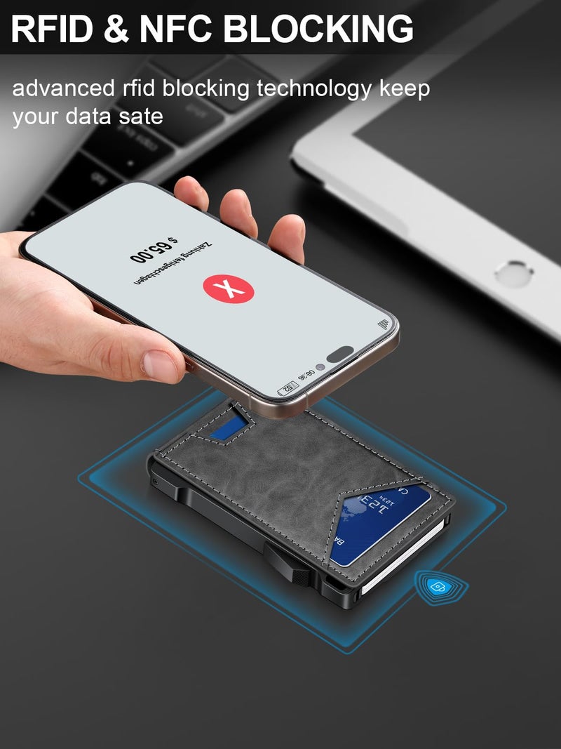 kafellon Wallet for Men RFID Wallet with 2 ID Windows & Money Clip, Slim Pop Up Card Holder for 10-12 Cards, Bifold Minimalist Smart Wallet for Front Pocket, Compact Metal Credit Card Holder, Gifts for Men - Image 3