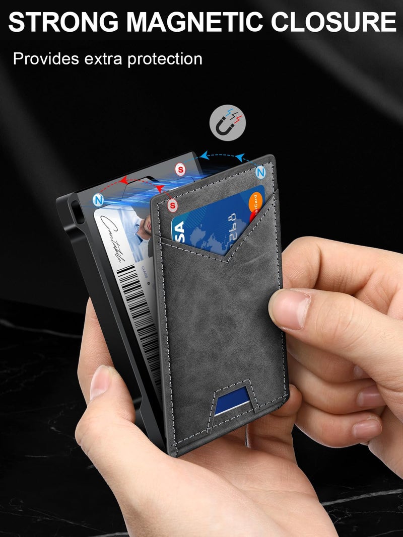 kafellon Wallet for Men RFID Wallet with 2 ID Windows & Money Clip, Slim Pop Up Card Holder for 10-12 Cards, Bifold Minimalist Smart Wallet for Front Pocket, Compact Metal Credit Card Holder, Gifts for Men - Image 5