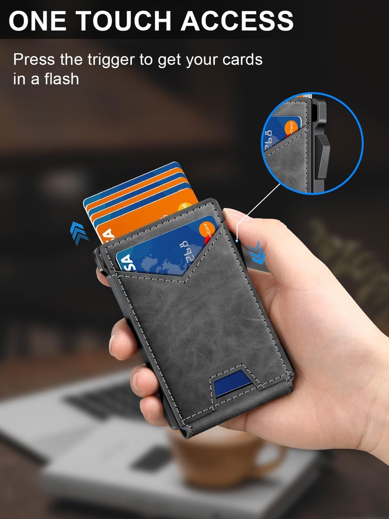 kafellon Wallet for Men RFID Wallet with 2 ID Windows & Money Clip, Slim Pop Up Card Holder for 10-12 Cards, Bifold Minimalist Smart Wallet for Front Pocket, Compact Metal Credit Card Holder, Gifts for Men - Image 2