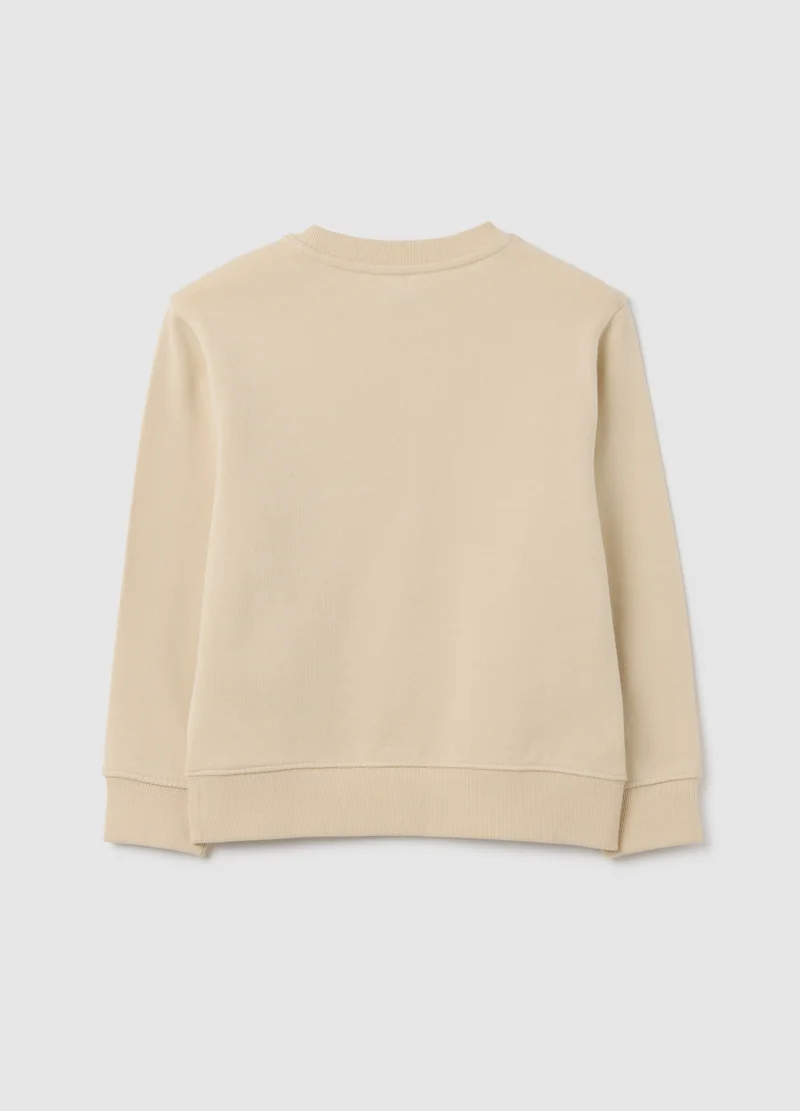 او في اس CHILDREN'S BEIGE PURE COTTON SWEATSHIRT REGULAR FIT WITH BOSTON ATHLETICS PRINT