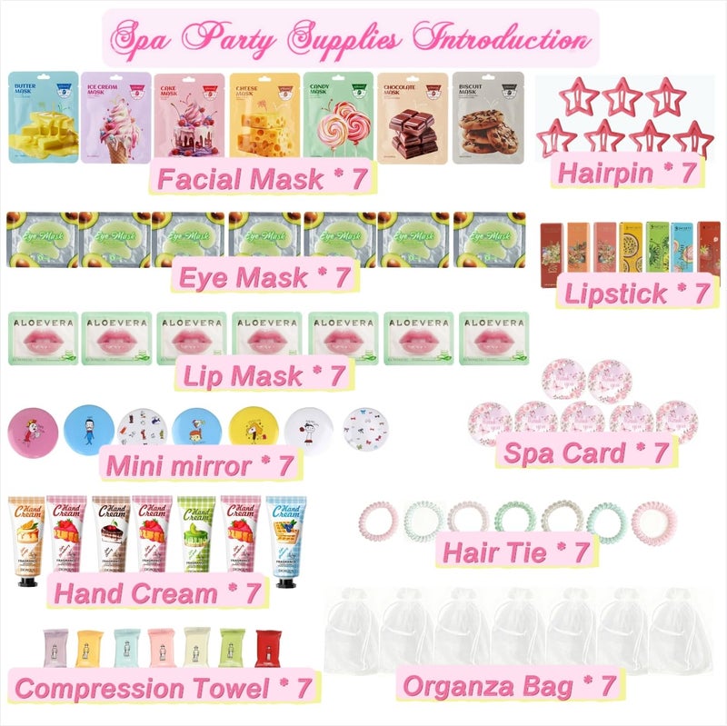 ZPTYCHZ 77PCS Spa Party Supplies for Girls, Spa Party Favors Include Facial Masks,Under Eye Patches, Lip Balm, Hair Rings, Makeup Mirrors, Hand Cream, Compressed Towel, for Teen Girls, Sleepover Party gifts - Image 2