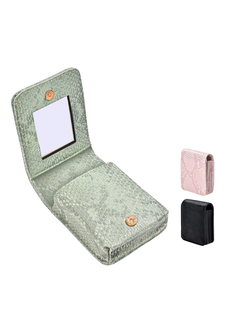 Excefore Makeup Lipstick Case with Mirror, Makeup Organizer with Built-in Mirror, Small Cosmetic Bag for Lipsticks, Mini Portable Makeup Bag, for Women Girls (Green) - Image 1