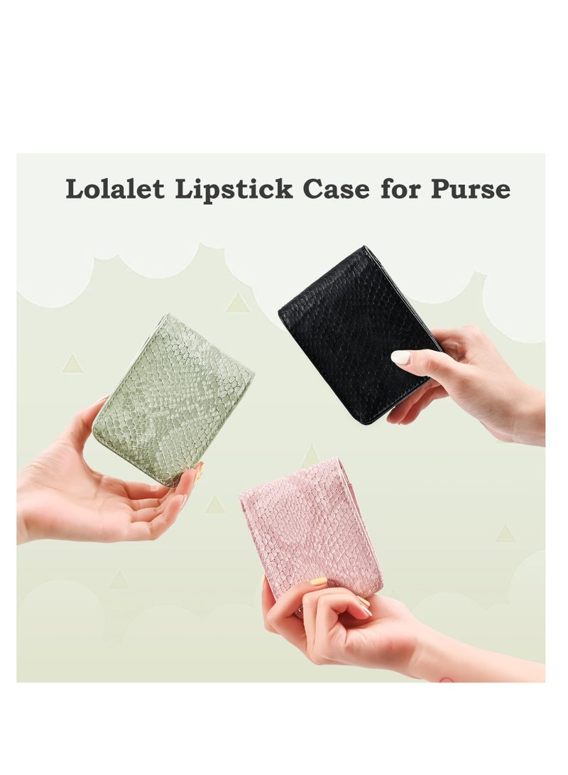 Excefore Makeup Lipstick Case with Mirror, Makeup Organizer with Built-in Mirror, Small Cosmetic Bag for Lipsticks, Mini Portable Makeup Bag, for Women Girls (Green) - Image 2