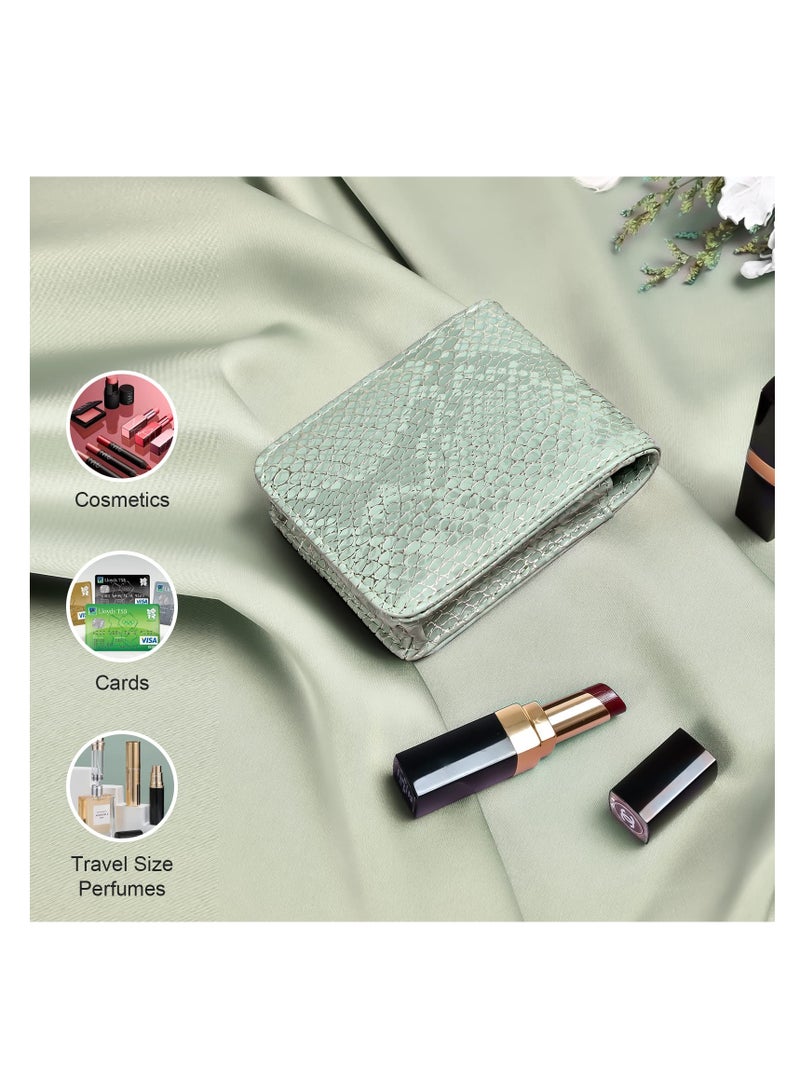 Excefore Makeup Lipstick Case with Mirror, Makeup Organizer with Built-in Mirror, Small Cosmetic Bag for Lipsticks, Mini Portable Makeup Bag, for Women Girls (Green) - Image 4