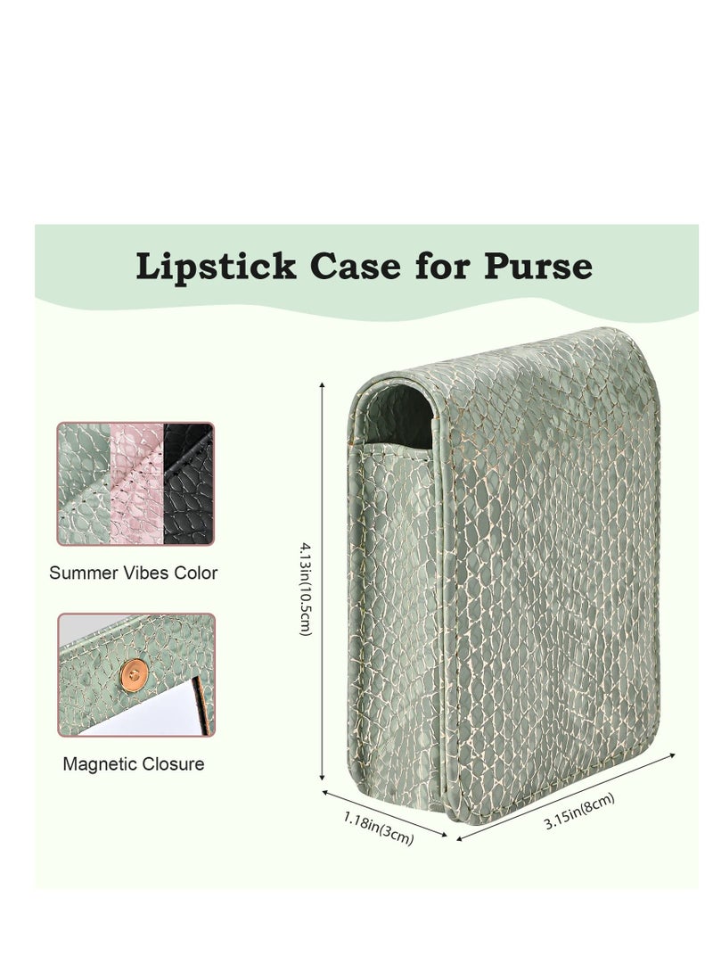 Excefore Makeup Lipstick Case with Mirror, Makeup Organizer with Built-in Mirror, Small Cosmetic Bag for Lipsticks, Mini Portable Makeup Bag, for Women Girls (Green) - Image 3