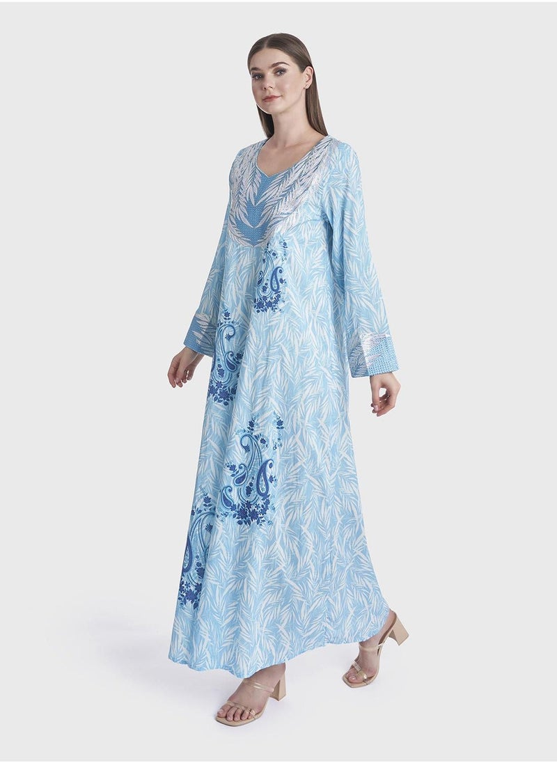 كشخة جلابية مطبوعة بحديقة قطنية مخمل - Image 3