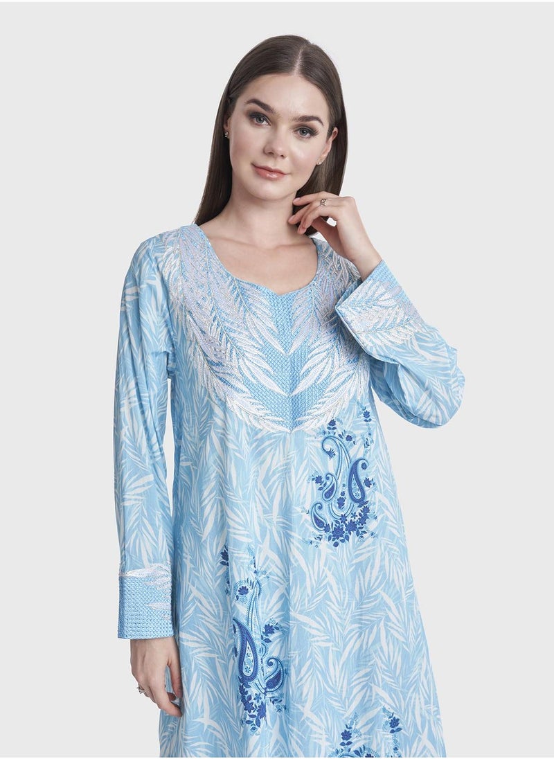 كشخة جلابية مطبوعة بحديقة قطنية مخمل - Image 2