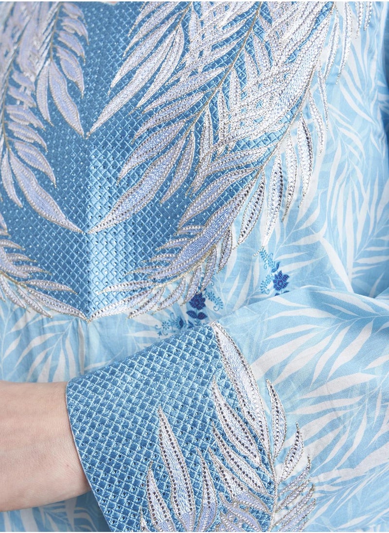 كشخة جلابية مطبوعة بحديقة قطنية مخمل - Image 5