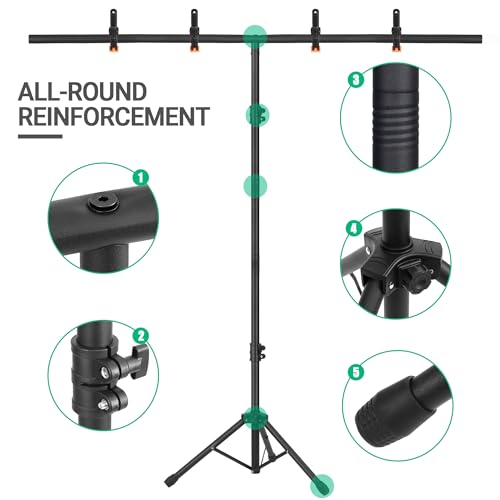 Coliflor T-Shape Portable Backdrop Stand, 6.5x3.2ft Adjustable Photo Background Stand Kit, Sturdy Small Back Drop Holder with 4 Spring Clamps, Carry Bag for Parties, Photography and Video Studio - Image 3