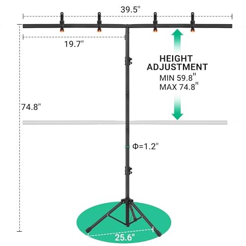 Coliflor T-Shape Portable Backdrop Stand, 6.5x3.2ft Adjustable Photo Background Stand Kit, Sturdy Small Back Drop Holder with 4 Spring Clamps, Carry Bag for Parties, Photography and Video Studio - Image 2