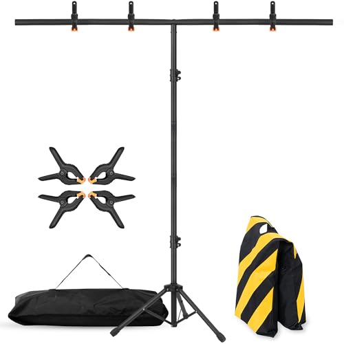 Coliflor T-Shape Portable Backdrop Stand, 6.5x3.2ft Adjustable Photo Background Stand Kit, Sturdy Small Back Drop Holder with 4 Spring Clamps, Carry Bag for Parties, Photography and Video Studio - Image 1