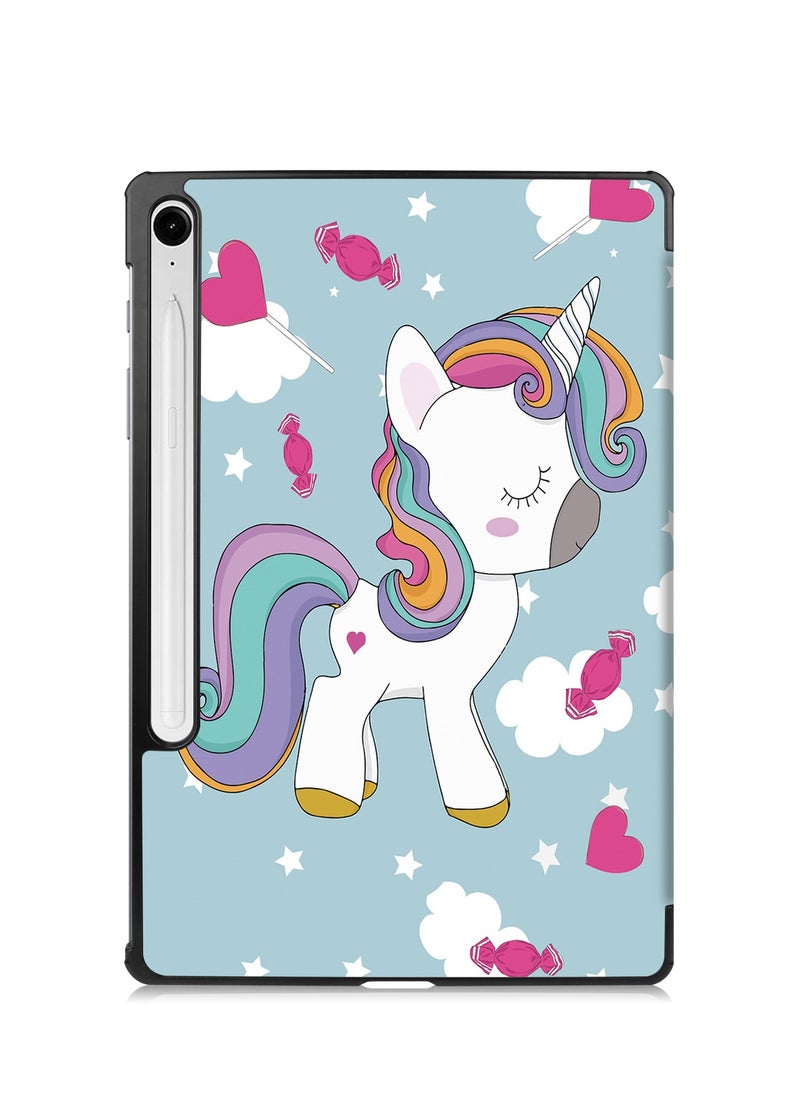 Case for Samsung Galaxy Tab S9 FE 11 Inch 2023 Model Premium Leather Flap Tablet Case with Stand Function Auto Wake/Sleep Cover (Unicorn)