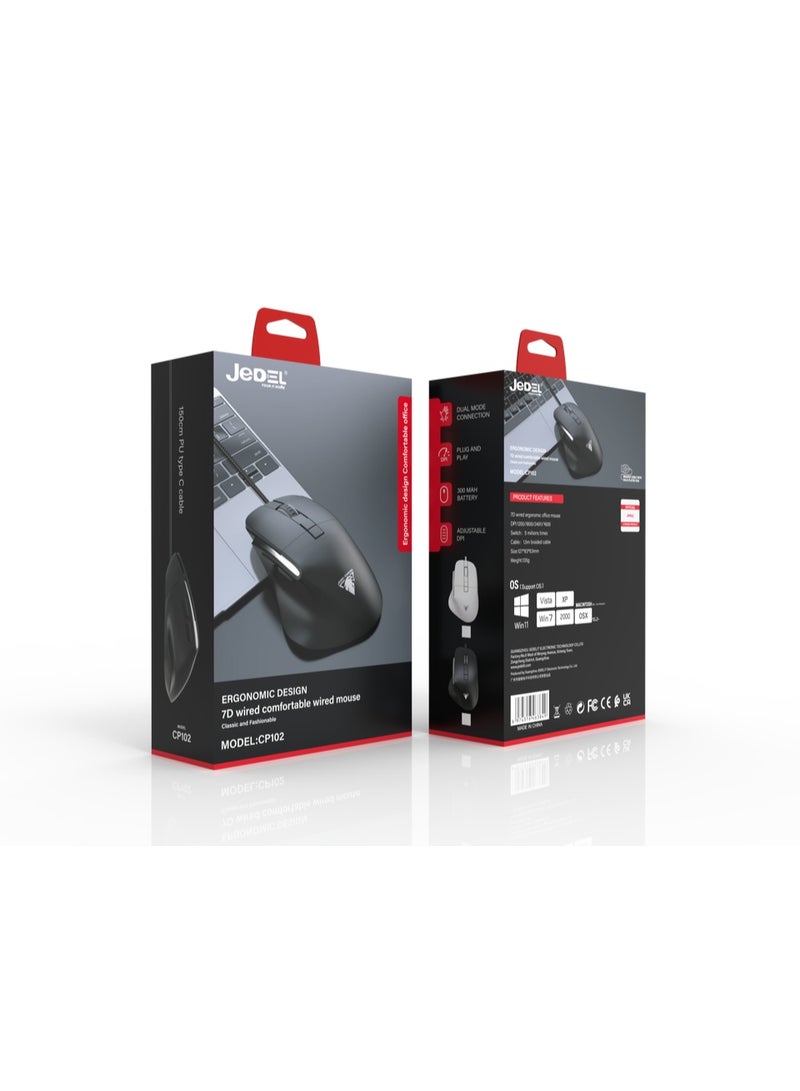 جي ديل ماوس CP102 - مستشعر بصري بدقة 3600 نقطة في البوصة - 7 أزرار - كابل مضفر - نقرات صامتة - مريح للغاية - Image 5