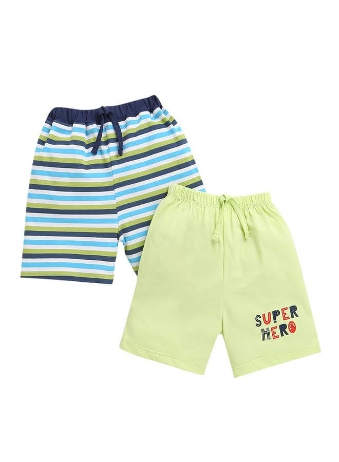 BUMZEE شورتات قطنية للأولاد من BUMZEE بطول فوق الركبة، عبوة من قطعتين، أخضر ومتعدد الألوان - 18-24 شهرًا (Peb10368E-grn) - Image 1