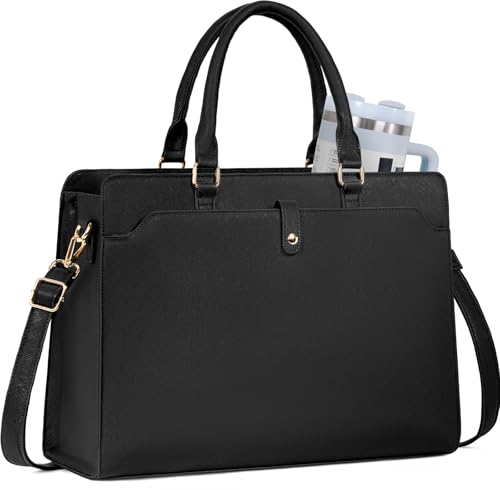 GMAK Laptop Tote Bag for Women, Office Work Bag Briefcase for 15.6 inch Laptop, PU Leather Teacher Tote Bag Large Capacity Waterproof Computer Bags Teacher Handbag for Commute Office Travel, Black - Image 1