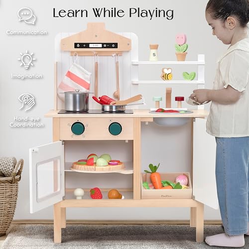 PairPear Wooden Play Kitchen for Kids Adjustable Height Wooden Toys Kids Kitchen Playset Mordern Designed Toys Kitchen Gift with Play Food Kitchen Accessoires for 3Y - Image 5