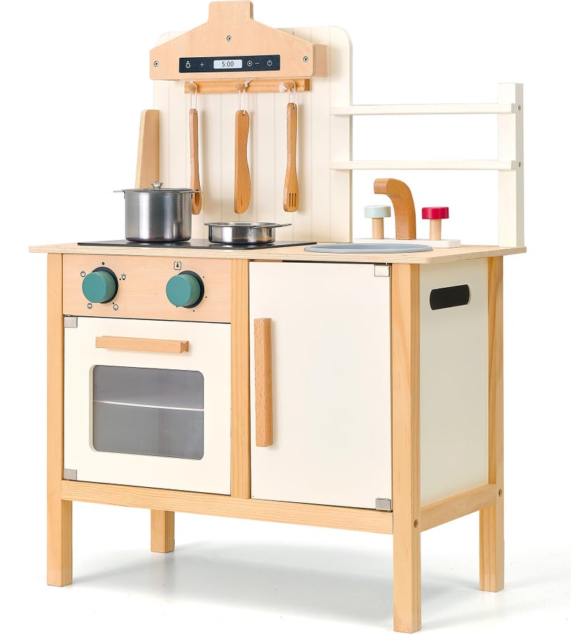 PairPear Wooden Play Kitchen for Kids Adjustable Height Wooden Toys Kids Kitchen Playset Mordern Designed Toys Kitchen Gift with Play Food Kitchen Accessoires for 3Y - Image 3