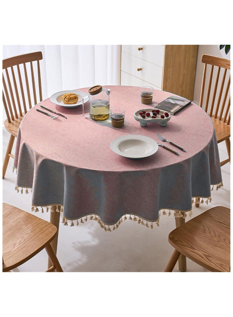 Anna 90*140cm Easy-Clean Waterproof Oil-Proof Faux Linen Tassel Lace Tablecloth - Image 2