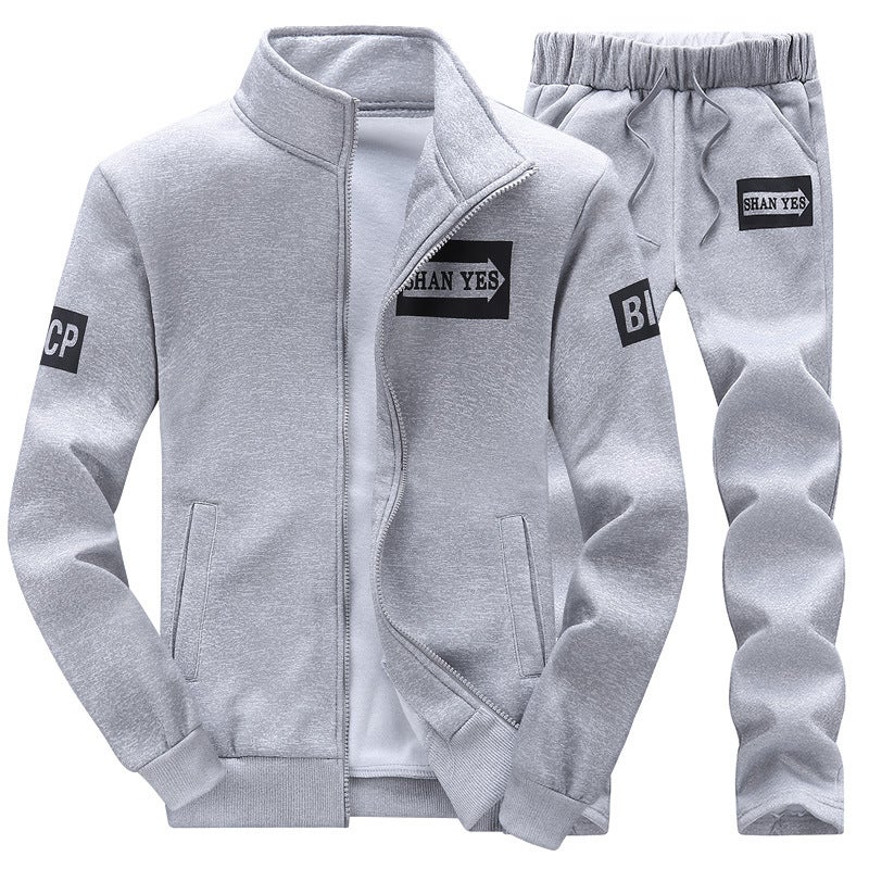 Spring, summer, autumn and winter special season four seasons sports sweater two-piece suit mens cardigan couple running clothes tide Light gray - Image 1