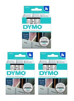 Dymo 3-Piece 12mm Wide Labelling Tape Black Ink on Clear Tape  - Image 1