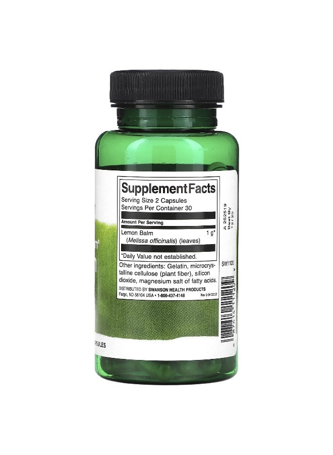SWANSON Swanson, Full Spectrum Lemon Balm, 500 mg, 60 Capsules  - Image 2
