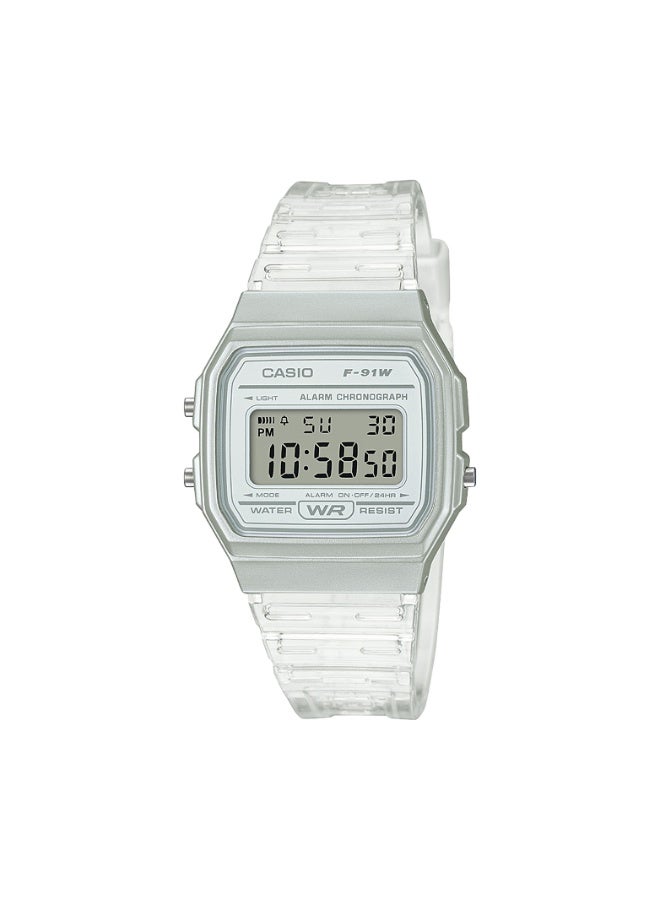 كاسيو ساعة كاسيو F‑91WS‑7 رقمية للجنسين، بسوار شفاف من الراتنج، إضاءة خلفية LED خضراء - Image 1