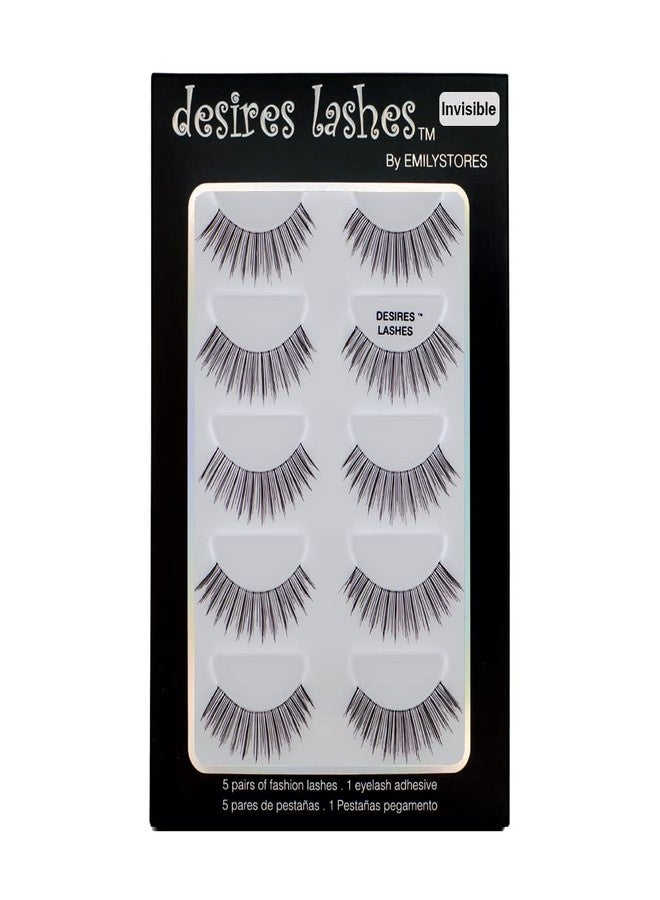 EMILYSTORES Eyelashes Cat Eye Lashes Natural Look Wispy Short Fluffy Faux-Mink Lashes Fake Eyelashes 5 Pairs Multipack (Invisible Band)