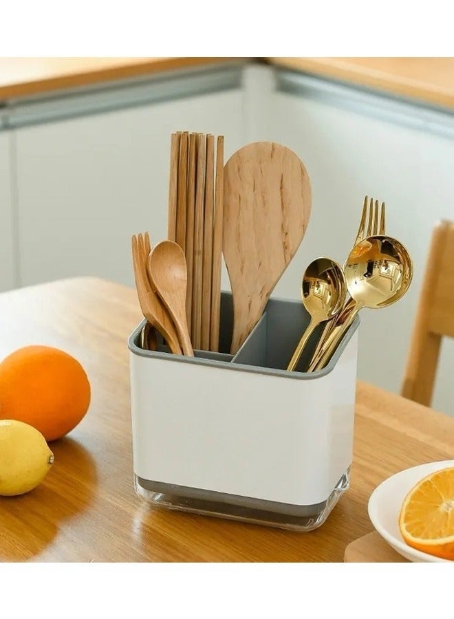 Arabest Kitchen Cutlery Rack, Multifunctional Household Storage Box With Three Compartments And Drain Pan, Detachable, Suitable For Storing Chopsticks, Spoons And Forks (15*10*14CM) - Image 1