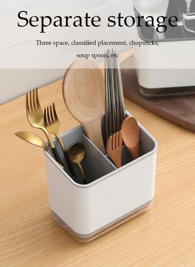 Arabest Kitchen Cutlery Rack, Multifunctional Household Storage Box With Three Compartments And Drain Pan, Detachable, Suitable For Storing Chopsticks, Spoons And Forks (15*10*14CM) - Image 2
