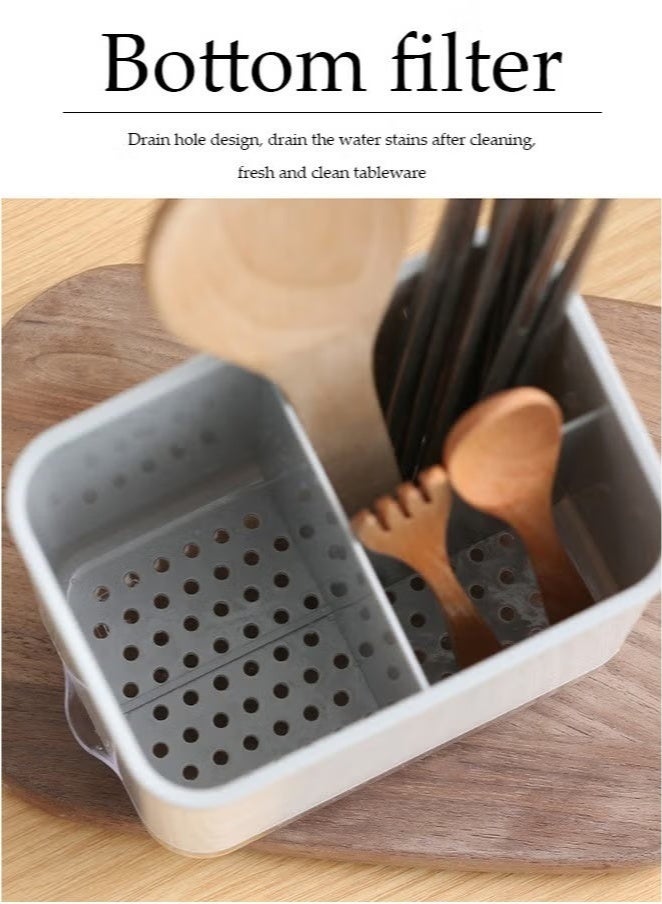 Arabest Kitchen Cutlery Rack, Multifunctional Household Storage Box With Three Compartments And Drain Pan, Detachable, Suitable For Storing Chopsticks, Spoons And Forks (15*10*14CM) - Image 3