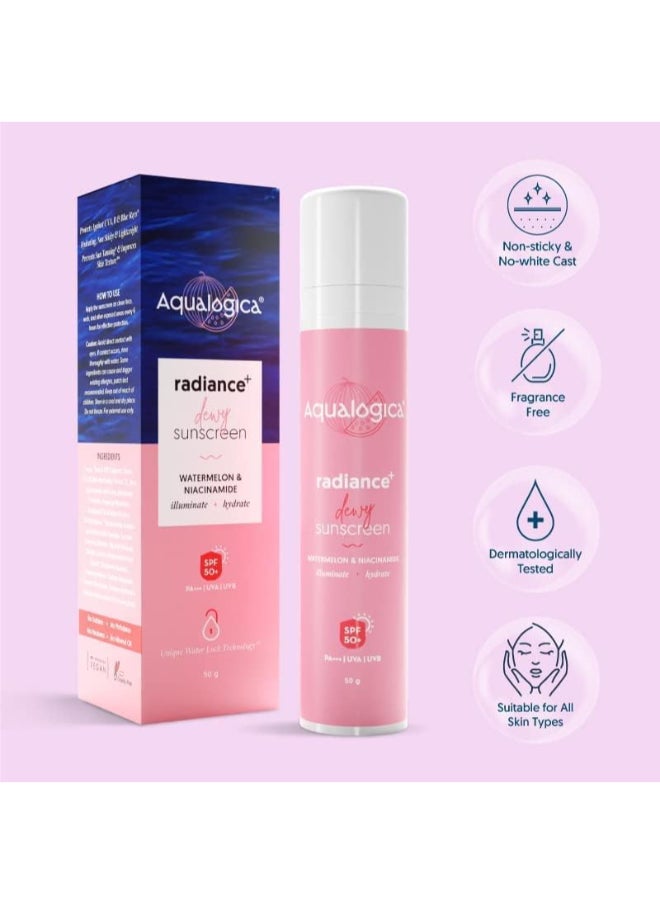Aqualogica Dewy Sunscreen - Watermelon And Niacinamide, SPF 50+, PA+++, Protects From UVA, UVB, 50 g  - Image 5