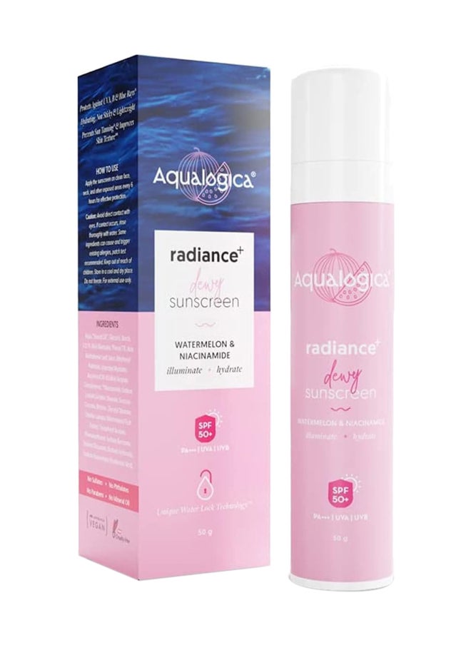 Aqualogica Dewy Sunscreen - Watermelon And Niacinamide, SPF 50+, PA+++, Protects From UVA, UVB, 50 g  - Image 1
