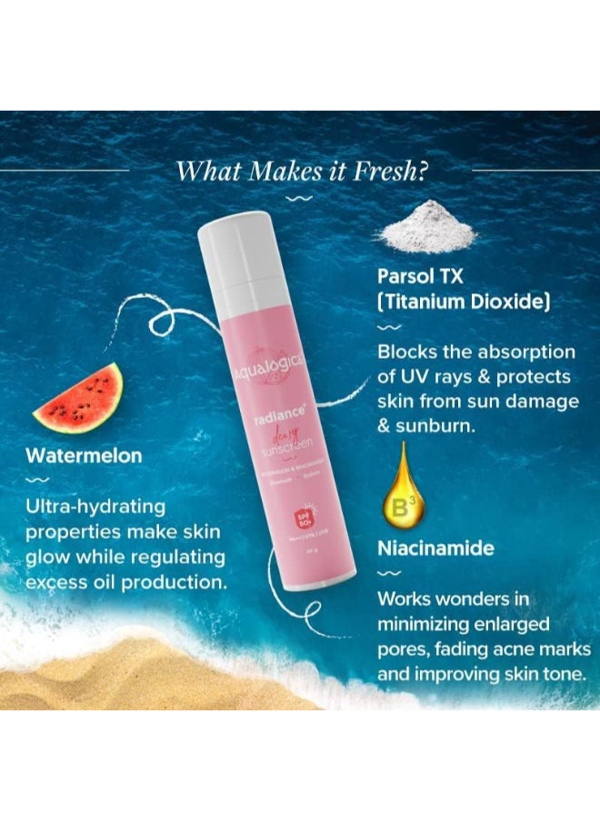 Aqualogica Dewy Sunscreen - Watermelon And Niacinamide, SPF 50+, PA+++, Protects From UVA, UVB, 50 g  - Image 2