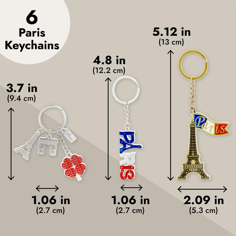 Juvale Juvale 6 Pack Paris Keychain, France Souvenir Gift, Eiffel Tower, French Flag, and Arc de Triomphe Metal Key Rings, Ideal Paris Souvenirs from France, Silver/Bronze  - Image 4