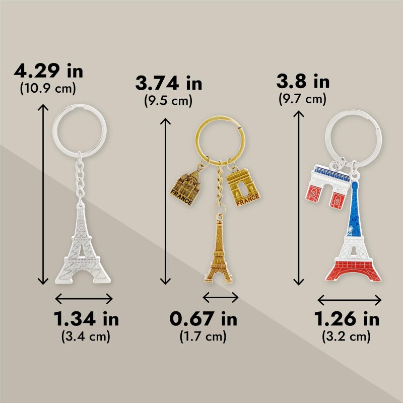 Juvale Juvale 6 Pack Paris Keychain, France Souvenir Gift, Eiffel Tower, French Flag, and Arc de Triomphe Metal Key Rings, Ideal Paris Souvenirs from France, Silver/Bronze  - Image 5
