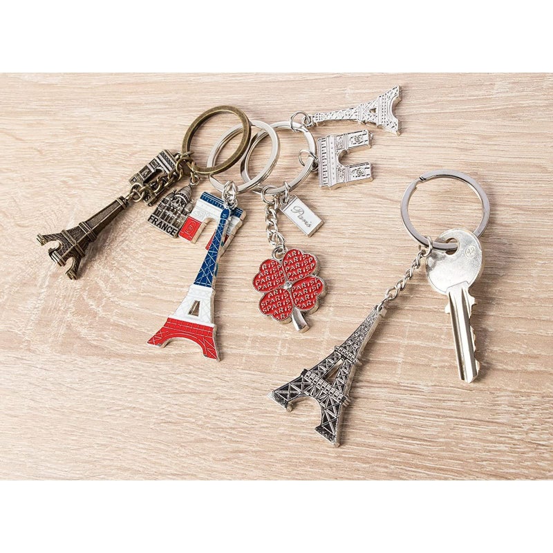 Juvale Juvale 6 Pack Paris Keychain, France Souvenir Gift, Eiffel Tower, French Flag, and Arc de Triomphe Metal Key Rings, Ideal Paris Souvenirs from France, Silver/Bronze  - Image 2