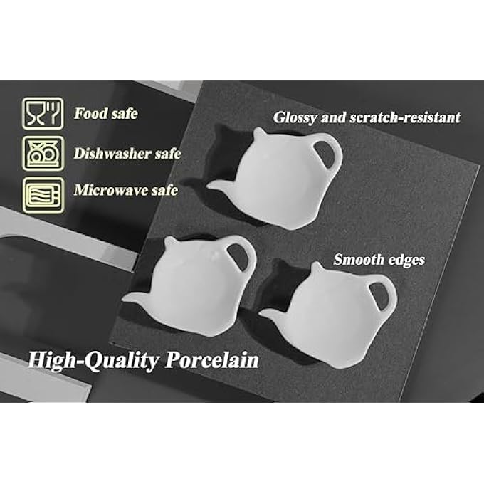 ريحني طبق أكياس شاي من البورسلين الأبيض، خمس قطع من قواعد أكياس الشاي، حامل أكياس شاي مستعمل، وسادة مسند ملاعق شاي كلاسيكية، طبق مسند أكياس شاي، حفل شاي - Image 5