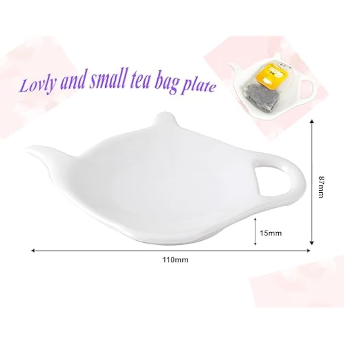 ريحني طبق أكياس شاي من البورسلين الأبيض، خمس قطع من قواعد أكياس الشاي، حامل أكياس شاي مستعمل، وسادة مسند ملاعق شاي كلاسيكية، طبق مسند أكياس شاي، حفل شاي - Image 4