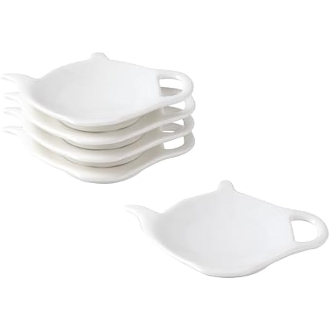 ريحني طبق أكياس شاي من البورسلين الأبيض، خمس قطع من قواعد أكياس الشاي، حامل أكياس شاي مستعمل، وسادة مسند ملاعق شاي كلاسيكية، طبق مسند أكياس شاي، حفل شاي - Image 2