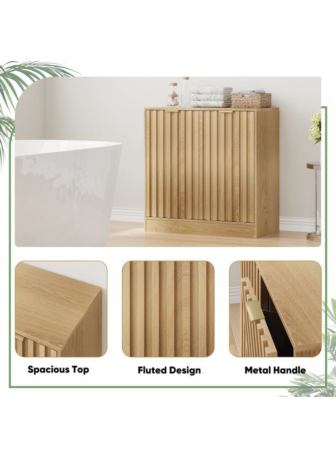 Smuxee Double Tilt Out Laundry Hamper Cabinet, Hidden Laundry Cabinet with Double Baskets, Natural Trash Can with Fluted Doors for Bathroom, Kitchen - Image 3