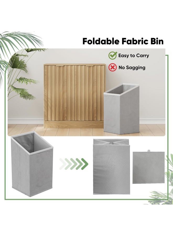 Smuxee Double Tilt Out Laundry Hamper Cabinet, Hidden Laundry Cabinet with Double Baskets, Natural Trash Can with Fluted Doors for Bathroom, Kitchen - Image 4