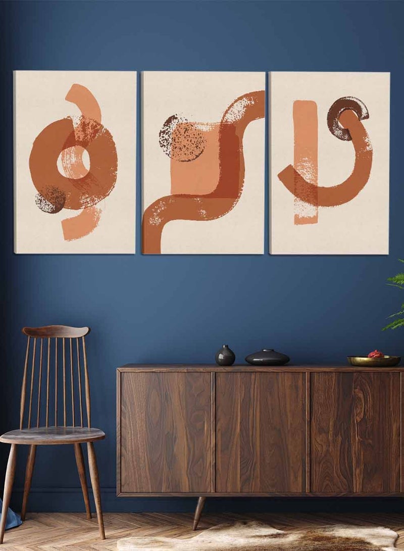 لوحة طقم من ٣ لوحات كانفاس على إطار خشبي، تصميم رسم تجريدي بالفرشاة، للمنزل، غرفة المعيشة، المكتب، الديكور - Image 1