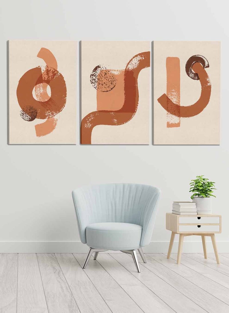 لوحة طقم من ٣ لوحات كانفاس على إطار خشبي، تصميم رسم تجريدي بالفرشاة، للمنزل، غرفة المعيشة، المكتب، الديكور - Image 2