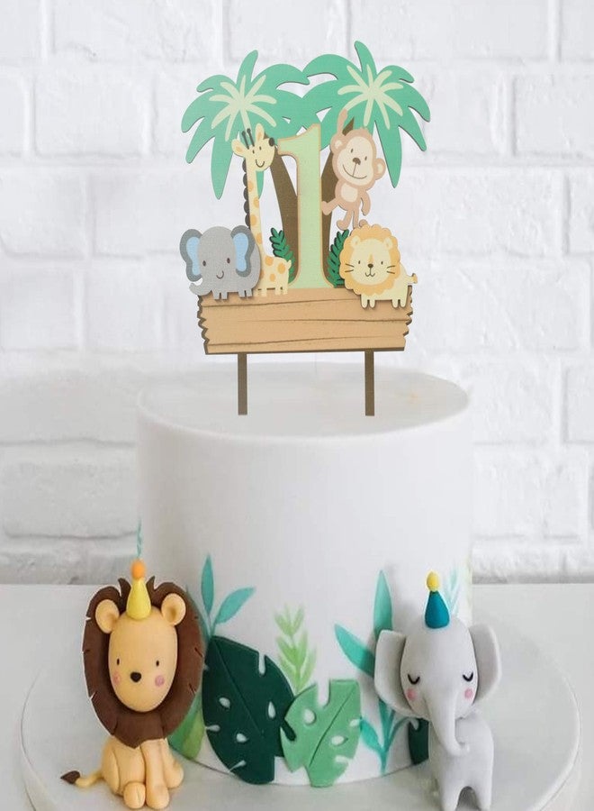 BOOMPA Wild One First Birthday Cake Topper，Wooden Cake Decoration，Animal Theme 1st Birthday Cake Topper，Baby's First Birthday Jungle Safari Cake Topper，Wild One Wooden Cake Photo Props - Image 3