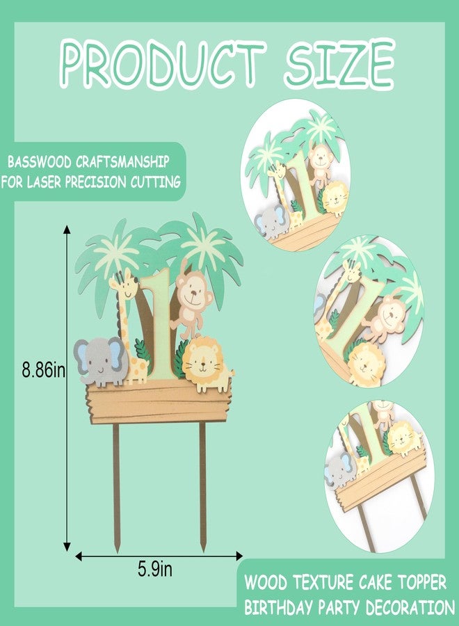 BOOMPA Wild One First Birthday Cake Topper，Wooden Cake Decoration，Animal Theme 1st Birthday Cake Topper，Baby's First Birthday Jungle Safari Cake Topper，Wild One Wooden Cake Photo Props - Image 2