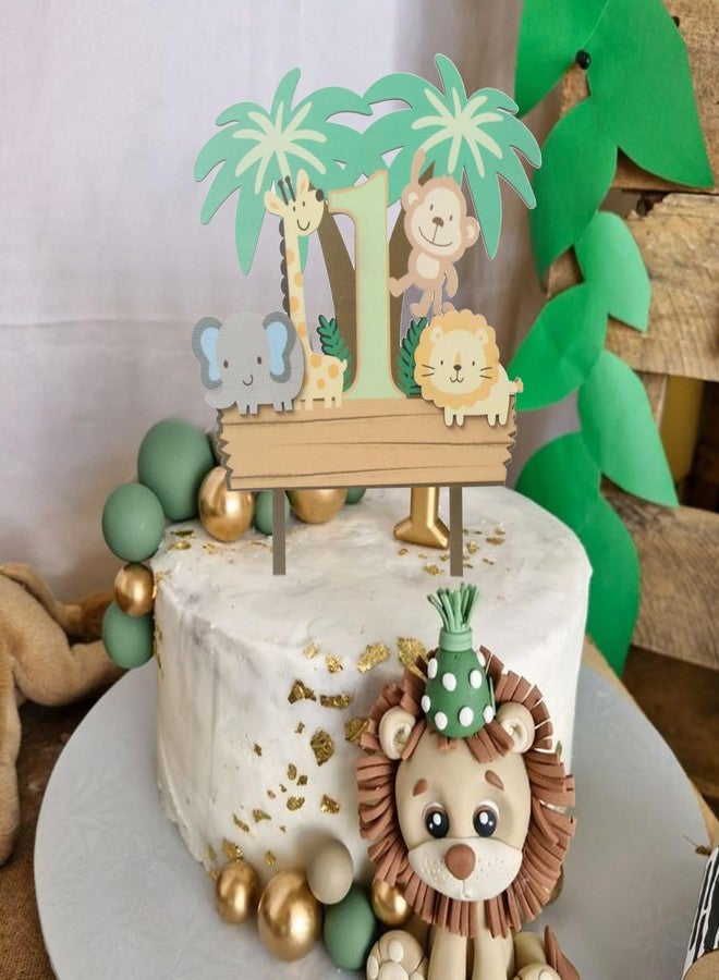 BOOMPA Wild One First Birthday Cake Topper，Wooden Cake Decoration，Animal Theme 1st Birthday Cake Topper，Baby's First Birthday Jungle Safari Cake Topper，Wild One Wooden Cake Photo Props - Image 5