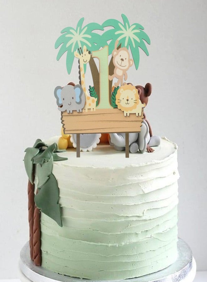 BOOMPA Wild One First Birthday Cake Topper，Wooden Cake Decoration，Animal Theme 1st Birthday Cake Topper，Baby's First Birthday Jungle Safari Cake Topper，Wild One Wooden Cake Photo Props - Image 4