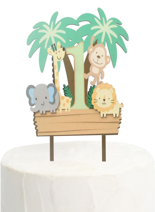 BOOMPA Wild One First Birthday Cake Topper，Wooden Cake Decoration，Animal Theme 1st Birthday Cake Topper，Baby's First Birthday Jungle Safari Cake Topper，Wild One Wooden Cake Photo Props - Image 1
