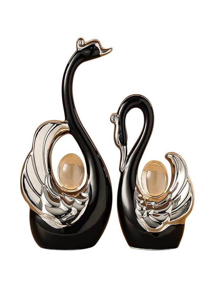 XINDAM A Pair of Swan Figurines Swans Statue with Crystal Ball Model Home Office Display Decorative Craft Living Room Decor (Black) - Image 1