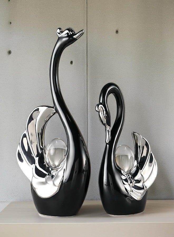 XINDAM A Pair of Swan Figurines Swans Statue with Crystal Ball Model Home Office Display Decorative Craft Living Room Decor (Black) - Image 4